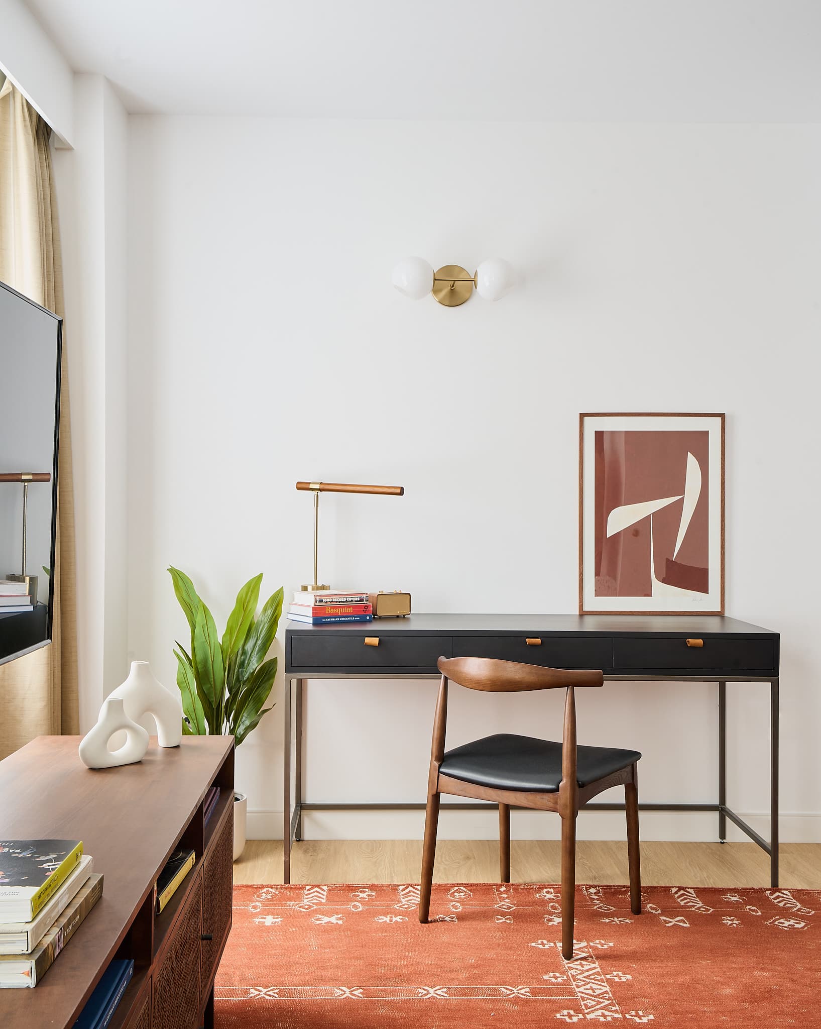 Work desk inside Houston apartment at Rusk House