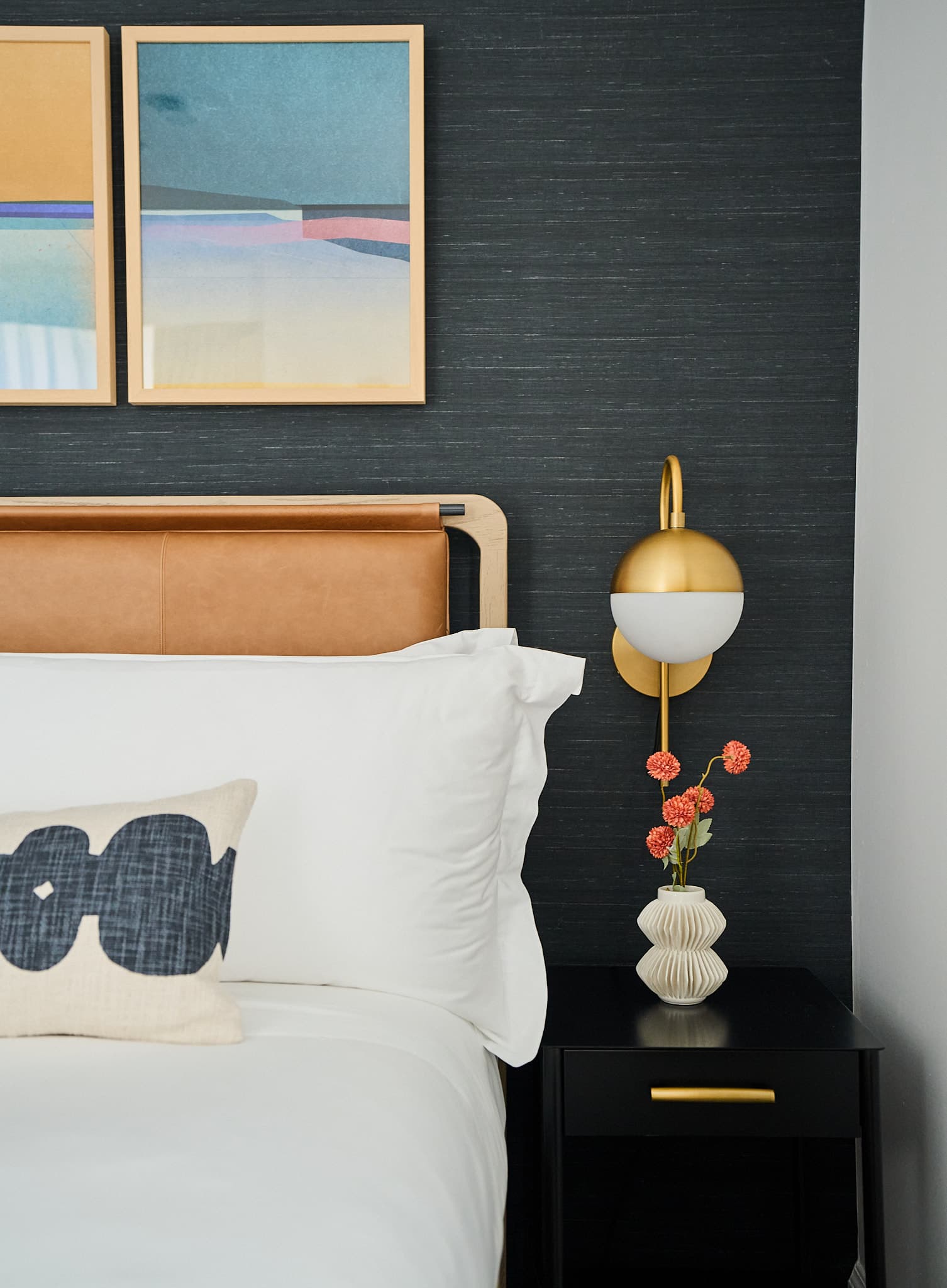 Close up shot of nightstand details at Rusk House Serviced Apartments in Houston